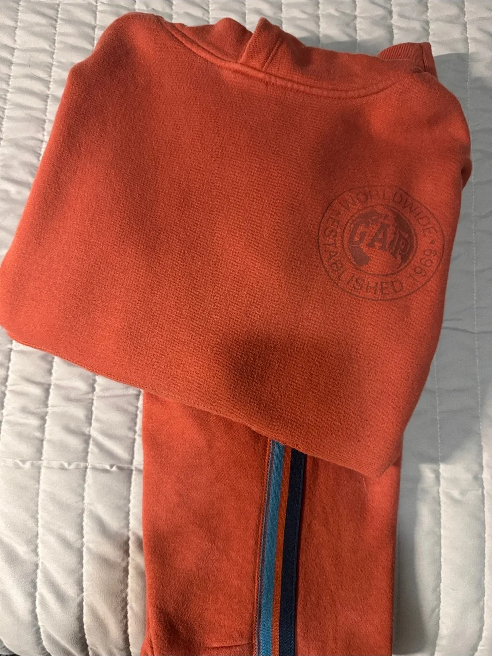 GAP Kids Orange Hoodie & Jogger Set with Blue Stripe